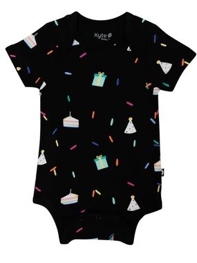 NWT Kyte BABY Short Sleeve Bodysuit, Midnight Party, 6-12M